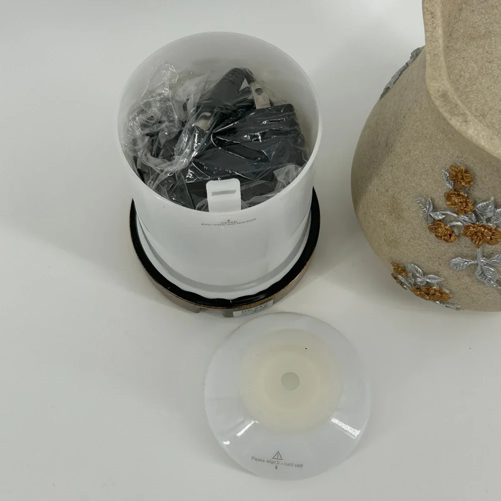 Floral 3D Rose Essential Oil Diffuser Scalloped Stone Look Vase DC 24V Beige NEW